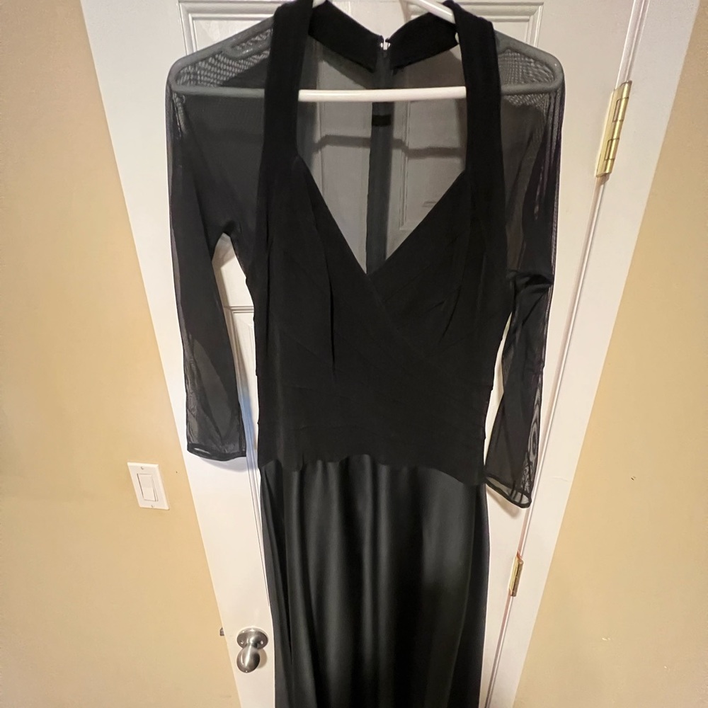 Tadashi brand mesh top high neck gown